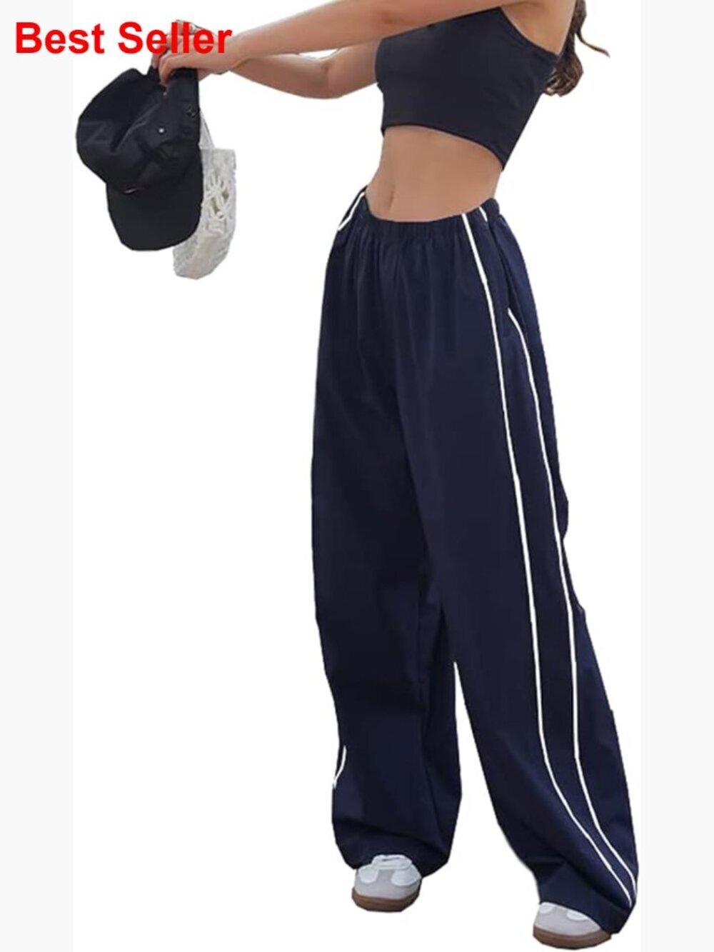 100% Polyester Baggy Track Pants Elastic Waist Wide Leg Parachute Joggers